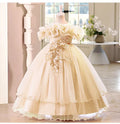Elegant Girl Party Dress Flower Appliques Wedding Bridesmaid Mesh Evening Ball Gown for Kids Children