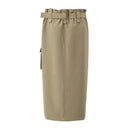 Low Waist With Belt Safari Midi Skirt Women Vintage Pocket Straight Skirts