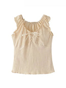 Women Agaric Edge Bow Slim Tanks Autumn Female Casual Girls Sleeveless Top