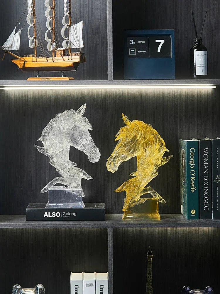 Luxury Home Decor Transparent Resin Horse Statues Modern Nordic Art Indoor Desktop Decoration Accessories Crafts