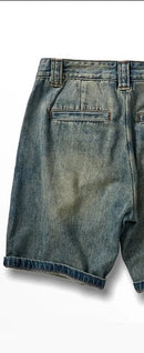 Summer American Retro Heavyweight Denim Cargo Shorts Men's Washed Old Loose Straight Casual