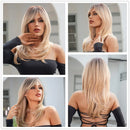Long Straight Wigs Ombre Black Blonde Ash Wigs with Bangs Wigs