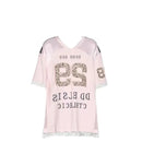 Chic Women T-shirts Letter Pink Short Sleeve Tshirts Loose Embroidered  Girls Preppy Clothes Tops