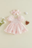 Summer Infant Baby Girl Bodysuit Dress Cute Floral Embroidery Short Bubble Sleeve Jumpsuit Clothes