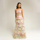 Pastel Rainbow Prom Dresses Strapless Evening Dress Layered Dress