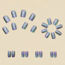 24pcs Punk Silver Striped Press on Nails Gradient Wearable European Square Head Fake Nails for Women