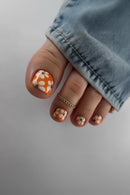Summer Orange 24Pcs Short Square Press On Toe Nails White Flower Printed Women and Girls DIY Manicure for Foot