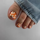 Summer Orange 24Pcs Short Square Press On Toe Nails White Flower Printed Women and Girls DIY Manicure for Foot