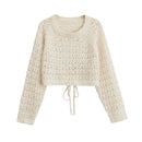 Sexy Backless Lacing Up Knit Crop Sweater Women Hollow Out Pullover Tops