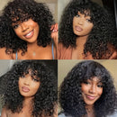 Curly Bob Human Hair Wig with Bangs, Short Deep Wave Wig for Women