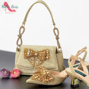Shoes and Bag Set in Peach Sweet with Shinning Crystal for Wedding