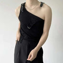 Personalized Design Men Leather Shoulder Loop Casual Knitted Sleeveless Summer