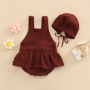 Baby Spring Autumn Clothes Set Knitted Sleeveless Romper Triangle Crotch Button Jumpsuit+Hats Toddler Baby Girls