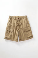 Summer Mens Cargo Shorts Loose Fit Casual  Cotton Shorts Elastic Waist Drawsting Pant