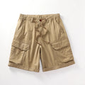 Summer Mens Cargo Shorts Loose Fit Casual  Cotton Shorts Elastic Waist Drawsting Pant