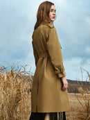 Elegant Solid Color French Hollow Out Windproof Warm Loose Stylish Trench Coat for Women with Belt