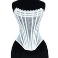 Women Luxury Mesh Corset Bustier Lace Up Boned Bodice Straoless Tube Tops For Wedding Party Costume