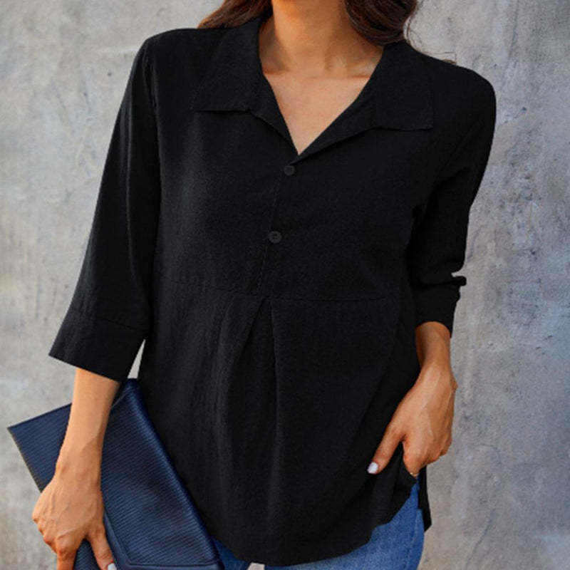 Summer Shirt Solid Turn-down Collar Loose Casual Women Buttons Tops Blouses