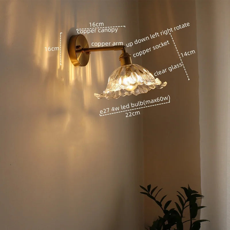Wall Lamp Sconce Glass Balcony Bedroom Bathroom Mirror Light Fixtures Copper Nordic Lampe De Chevet