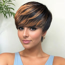 Woman with a stylish haircut against a neutral background, Obroi