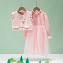 Elegant Pink Girls' Dress with Tulle Skirt and Ruffled Sleeves - Perfect for Parties and Special Occasions