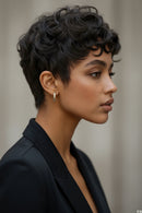 Side-by-side comparison of a woman with styled hair against a neutral background, Obroi