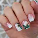 Close-up of a hand with floral nail art on a blurred background, Obroi