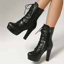 Women's Ankle Boots Platform Black Short Boot High Heels Lace-up Party Footwear Shoes