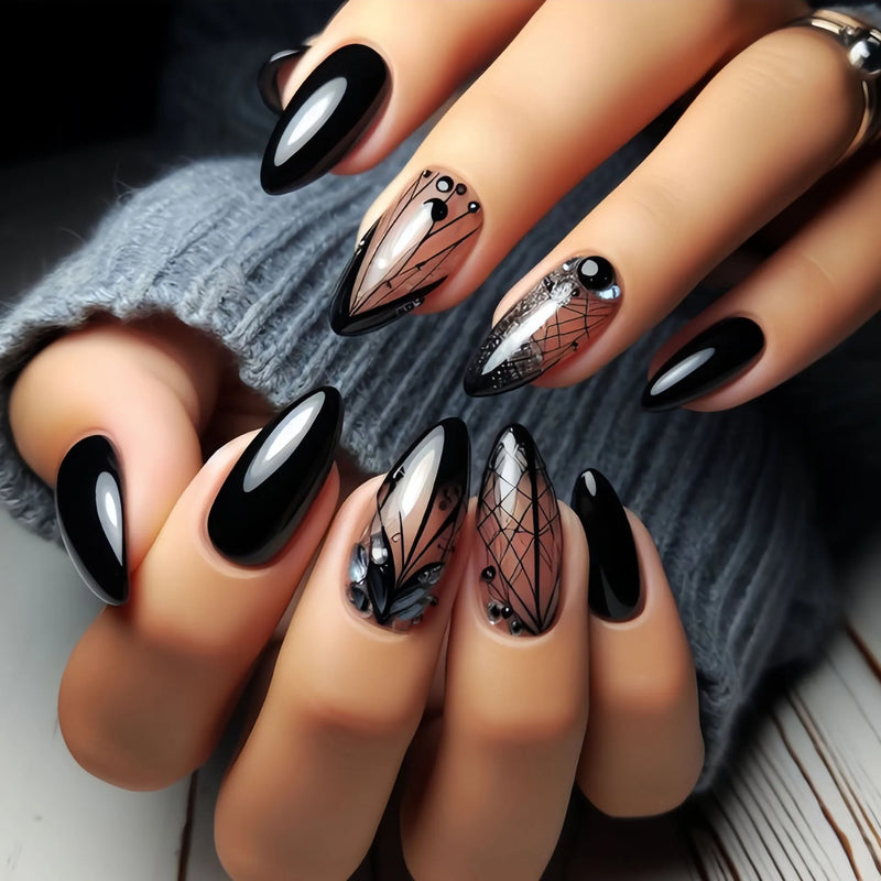 Autumn Winter Short Square Ballet Nails tips Red Black Gold Purple Floral Geometric Pattern Press-On False Nails art set