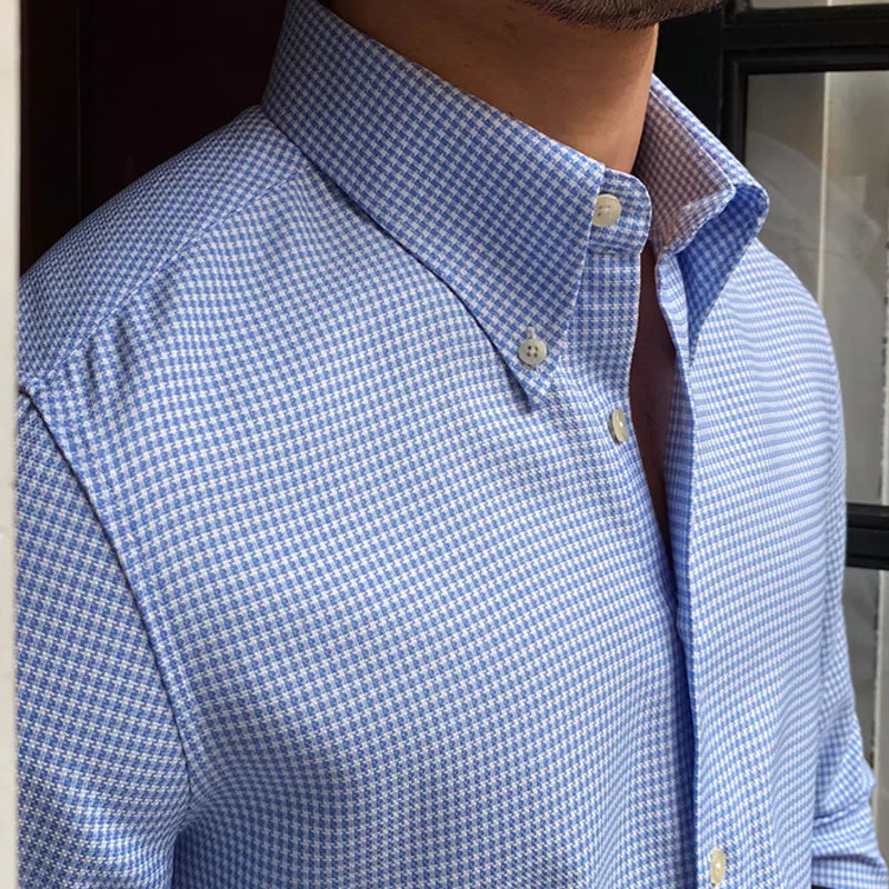 Men Shirt Tuxedo Shirt Lattice Shirts Men Cuba Collar Shirt