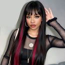 Pink Straight Human Hair Wigs With Bangs Full Wig Highlight Wig Human Hair Wigs