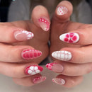 Pink Flowers French Rhinestone Nail Art Chic False Nails Detachable Finished Fake Nails Press on Nails