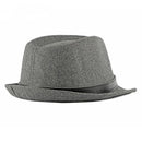Gray fedora hat with a black band on a white background, Obroi