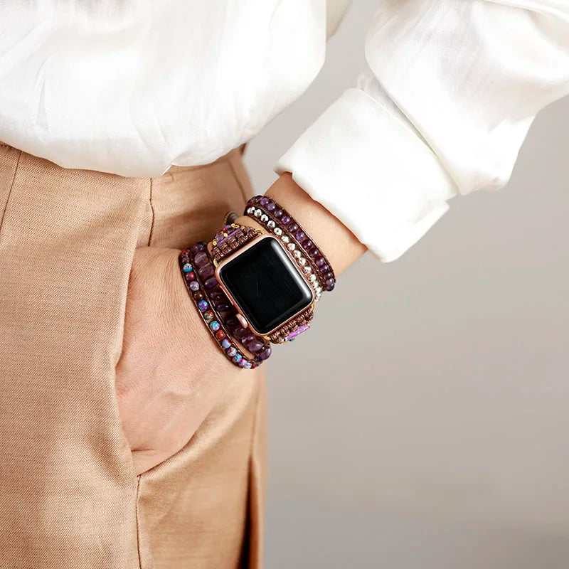 Watch Band 38-45MM Stones Beaded Bracelet Strap for Iwatch Series 1-7 Bohemia Ethnic Trendy Wristband