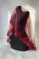 Burgundy Bridal Veil and Beaded Belt Set, Wedding Accessories