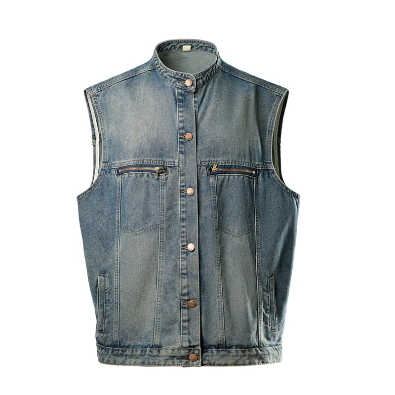Punk Mens Rock Denim Vest Vintage Washed Blue Waistcoat Jeans Sleeveless Jacket Motorcycle Biker Vests Tops