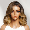 UNice 13x4 Pre-Everything™ Lace Frontal Brown With Honey Blonde Face-Framing Highlights Wavy Bob Glueless Wig With Drawstring