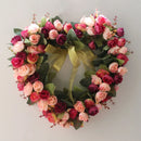 Valentines Wreath For Front Door Heart Shape Artificial Rose Flower Garland Silk Hanging Decoration