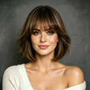 Women'S Straight Short Textured Pixie Cut Wig with Bangs Natural Straight Bob Wig  Human Hair Bob Wig
