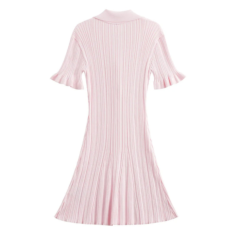 Elegant Summer Knitting Sweater Dresses for Women Pink Dress Female