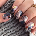 24Pc Ocean Press on Nails Unique False Nails Wearable Short Manicure Fake Nails Square Head Full Over Manicure Tips
