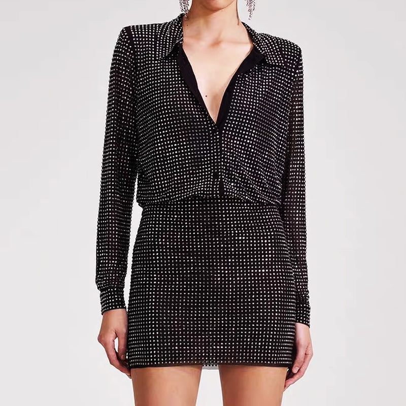 Luxury Mesh Full body Water Diamond Sparkling Slim Fit Zipper Short Women's Short Skirt