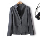 Elegant Woman Jacket Topstitched Suit Collar Elastic Slim Blazer Woman Spring Autumn Female Clothing