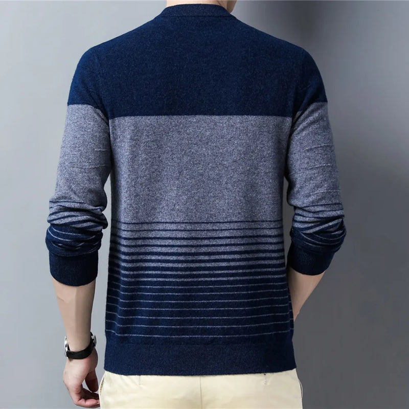 Wool Striped O-Neck Sweater Men Clothing Autumn Winter New Arrival Classic Pullover Pull Homme