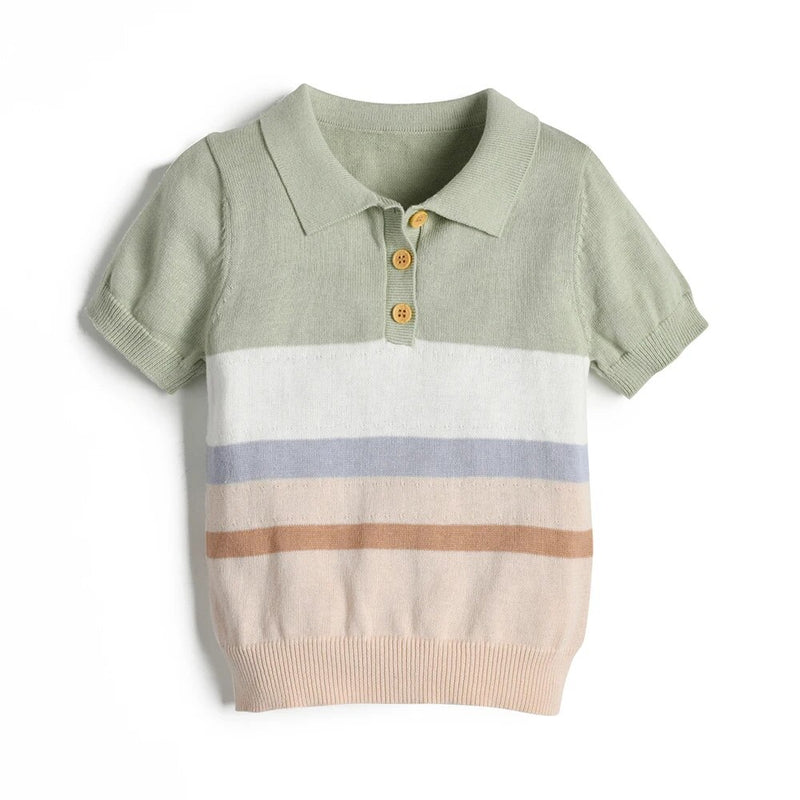 Boys Knitted Clothes Outfit Set Kids Stripes Polo Shirt Knit Pants Children Tops and Bottoms