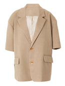 Women Khaki Shoulder Padded Casual Blazer Lapel Half Sleeve Jacket Tide Spring Autumn