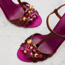 Women Rhinestone Flower Heel Sandals Floral Satin Ankle Strap Stiletto Elegant Sandals