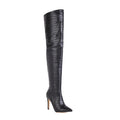 Black knee-high boot with a high heel on a white background, Obroi