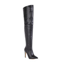 Black knee-high boot with a high heel on a white background, Obroi