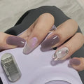 24Pcs Medium Coffin Press on Nails Simple Ballet Nails Glitter Diamond Stick on Nails French Ombre Nail Art